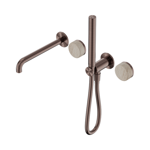 SERENITY PROGRESSIVE SHOWER SYSTEM WITH SPOUT WITH ROME TRAVERTINE HANDLE AND SLIM SHOWER BRUSHED BRONZE (24E009BZ)