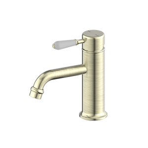 YORK STRAIGHT BASIN MIXER WITH WHITE PORCELAIN LEVER AGED BRASS (NR692101b01AB)