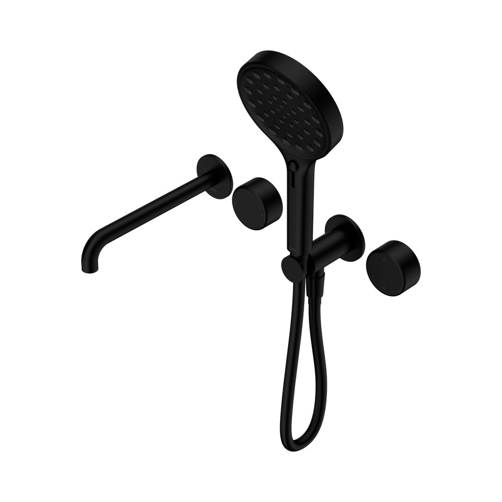 SERENITY PROGRESSIVE SHOWER SYSTEM WITH SPOUT WITH METAL HANDLE AND SERENITY HAND SHOWER MATTE BLACK (24E018MB)