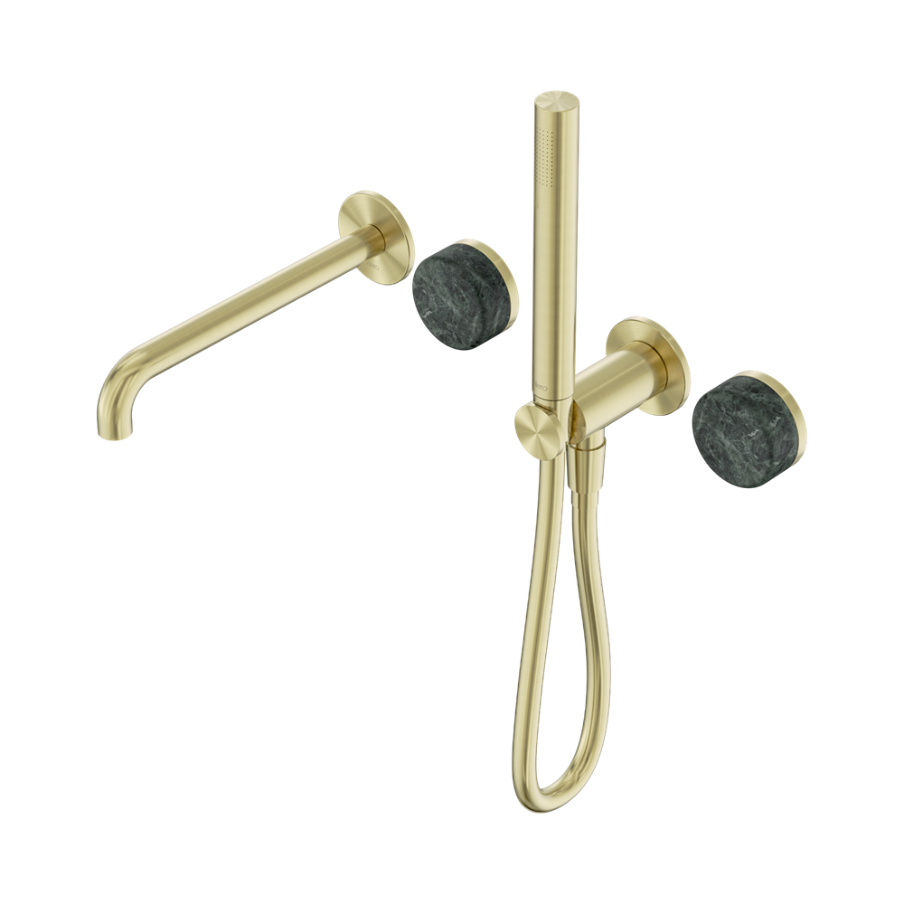 SERENITY PROGRESSIVE SHOWER SYSTEM WITH SPOUT WITH VERDE ALPI HANDLE AND SLIM SHOWER BRUSHED GOLD (24E008BG)