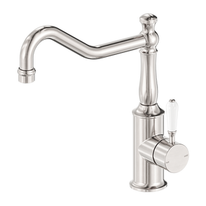 York Kitchen Mixer Hook Spout With White Porcelain Lever Brushed Nickel (NR69210701BN)