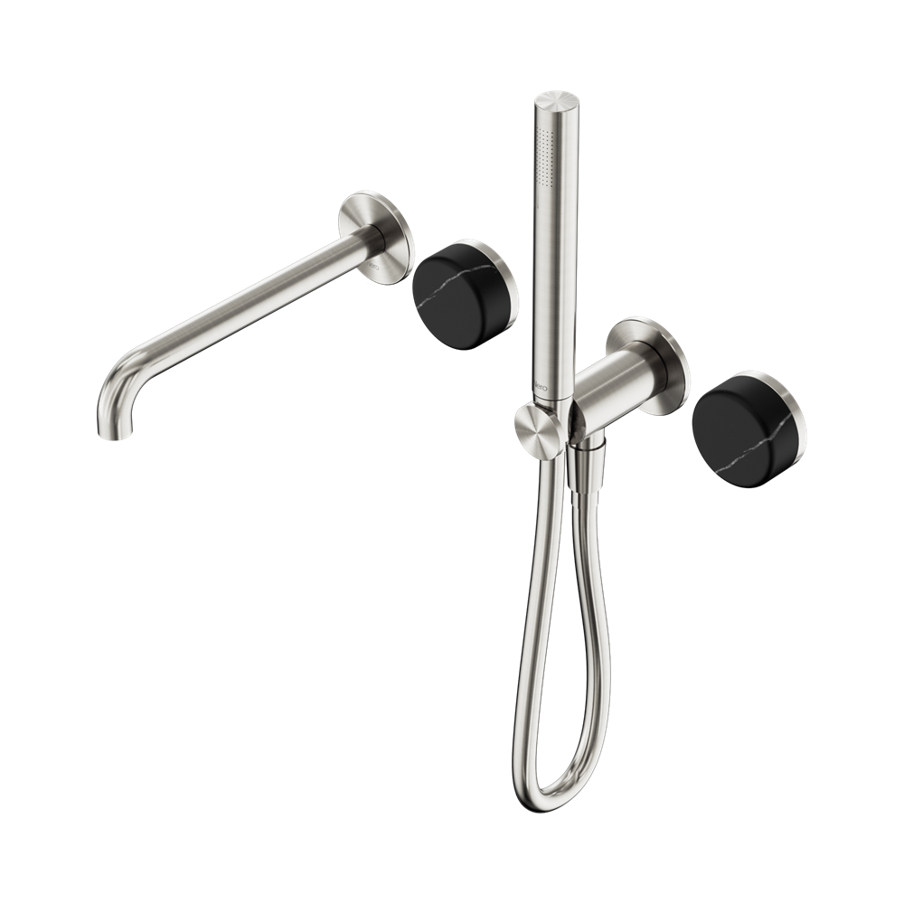 SERENITY PROGRESSIVE SHOWER SYSTEM WITH SPOUT WITH MARQUINA BLACK HANDLE AND SLIM SHOWER BRUSHED NICKEL (24E129BN)