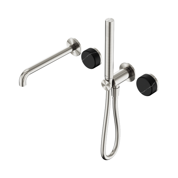 SERENITY PROGRESSIVE SHOWER SYSTEM WITH SPOUT WITH MARQUINA BLACK HANDLE AND SLIM SHOWER BRUSHED NICKEL (24E129BN)