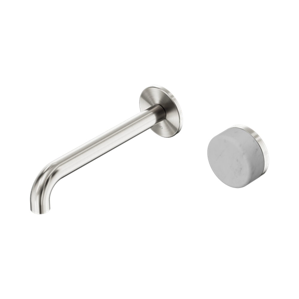 Serenity Progressive Wall Basin Mixer 160/185/220mm Spout With Carrara Handle Brushed Nickel