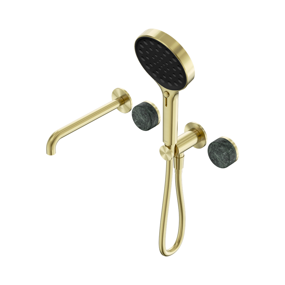 SERENITY PROGRESSIVE SHOWER SYSTEM WITH SPOUT WITH VERDE ALPI HANDLE AND SERENITY HAND SHOWER BRUSHED GOLD (24E014BG)
