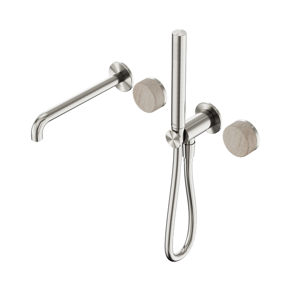 SERENITY PROGRESSIVE SHOWER SYSTEM WITH SPOUT WITH ROME TRAVERTINE HANDLE AND SLIM SHOWER BRUSHED NICKEL (24E009BN)