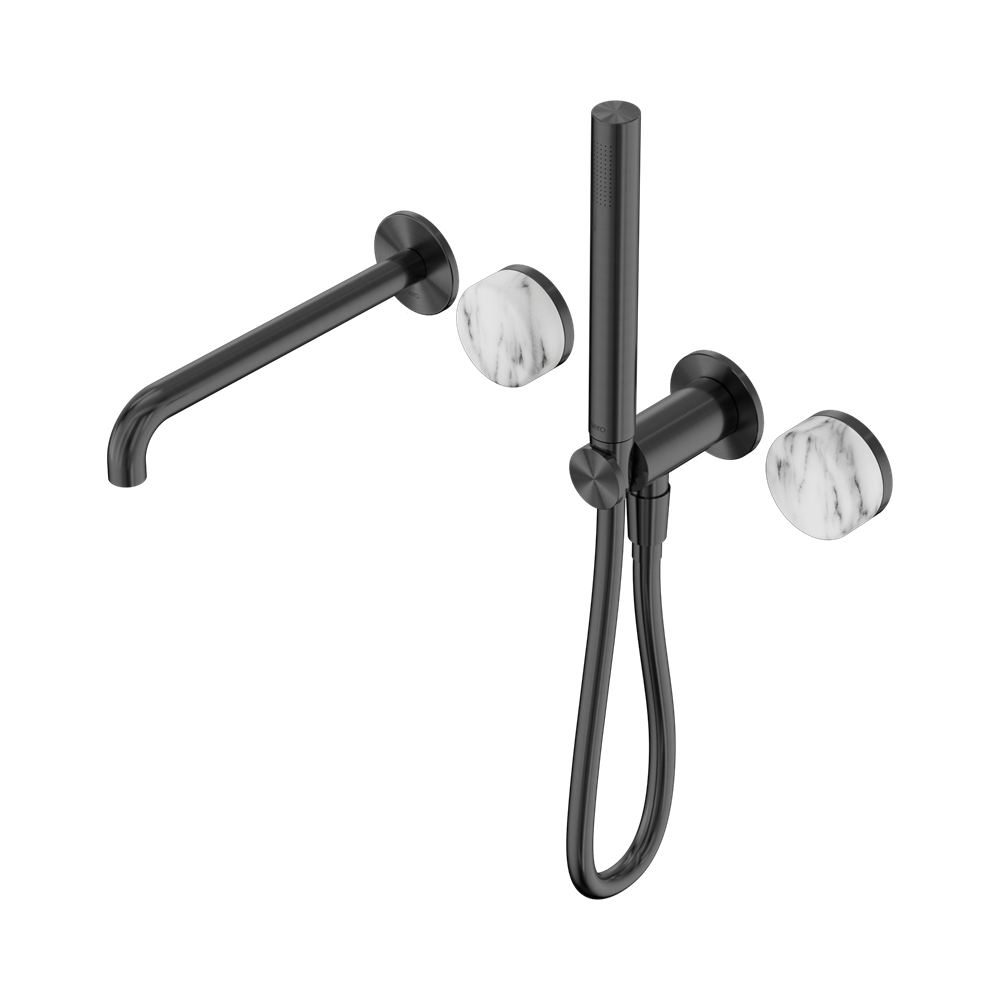 SERENITY PROGRESSIVE SHOWER SYSTEM WITH SPOUT WITH ARABESCATO CORCHIA HANDLE AND SLIM SHOWER GUN METAL (24E010GM)