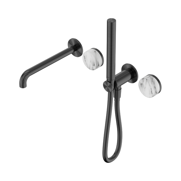 SERENITY PROGRESSIVE SHOWER SYSTEM WITH SPOUT WITH ARABESCATO CORCHIA HANDLE AND SLIM SHOWER GUN METAL (24E010GM)