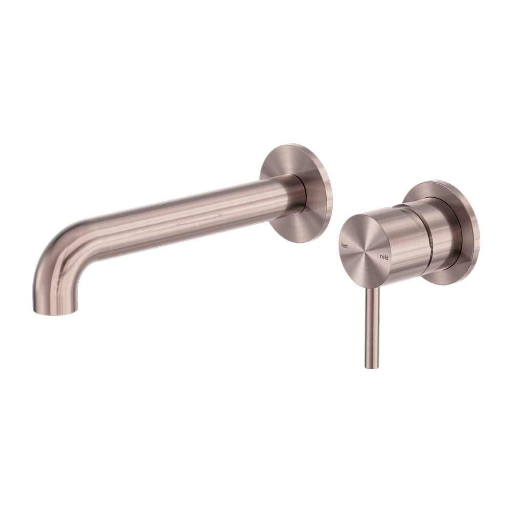 Zen SS316L Wall Basin/Bath Mixer Separate Back Plate 185/230mm Spout Brushed Bronze