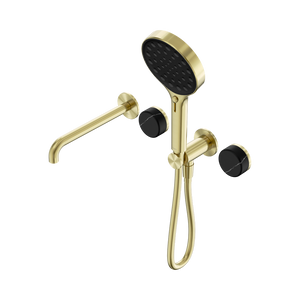 SERENITY PROGRESSIVE SHOWER SYSTEM WITH SPOUT WITH MARQUINA BLACK HANDLE AND SERENITY HAND SHOWER BRUSHED GOLD (24E130BG)