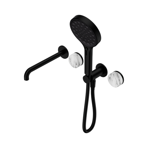 SERENITY PROGRESSIVE SHOWER SYSTEM WITH SPOUT WITH ARABESCATO CORCHIA HANDLE AND SERENITY HAND SHOWER MATTE BLACK (24E016MB)