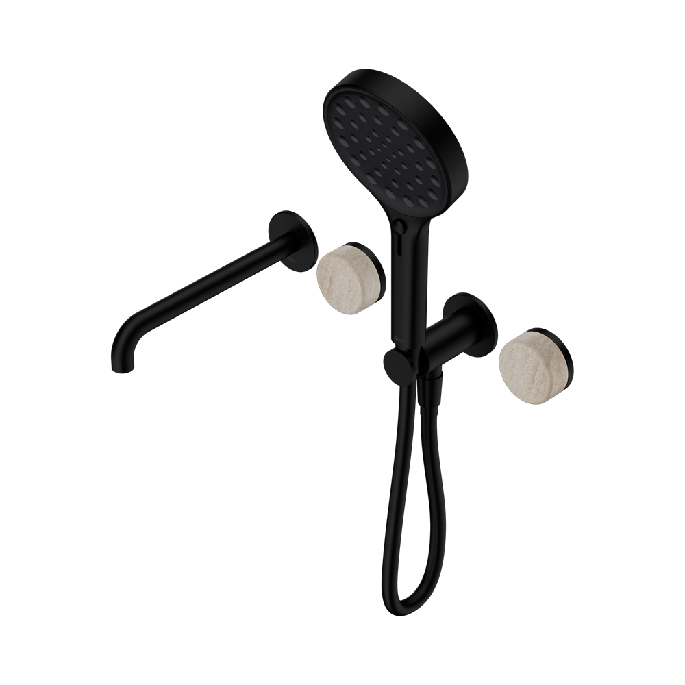 SERENITY PROGRESSIVE SHOWER SYSTEM WITH SPOUT WITH ROME TRAVERTINE HANDLE AND SERENITY HAND SHOWER MATTE BLACK (24E015MB)