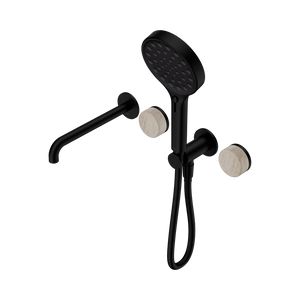 SERENITY PROGRESSIVE SHOWER SYSTEM WITH SPOUT WITH ROME TRAVERTINE HANDLE AND SERENITY HAND SHOWER MATTE BLACK (24E015MB)