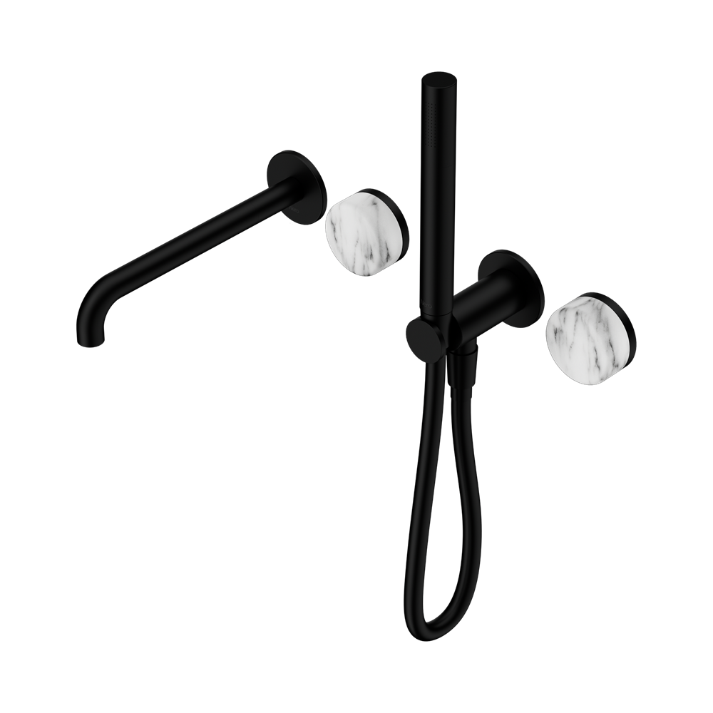 SERENITY PROGRESSIVE SHOWER SYSTEM WITH SPOUT WITH ARABESCATO CORCHIA HANDLE AND SLIM SHOWER MATTE BLACK (24E010MB)