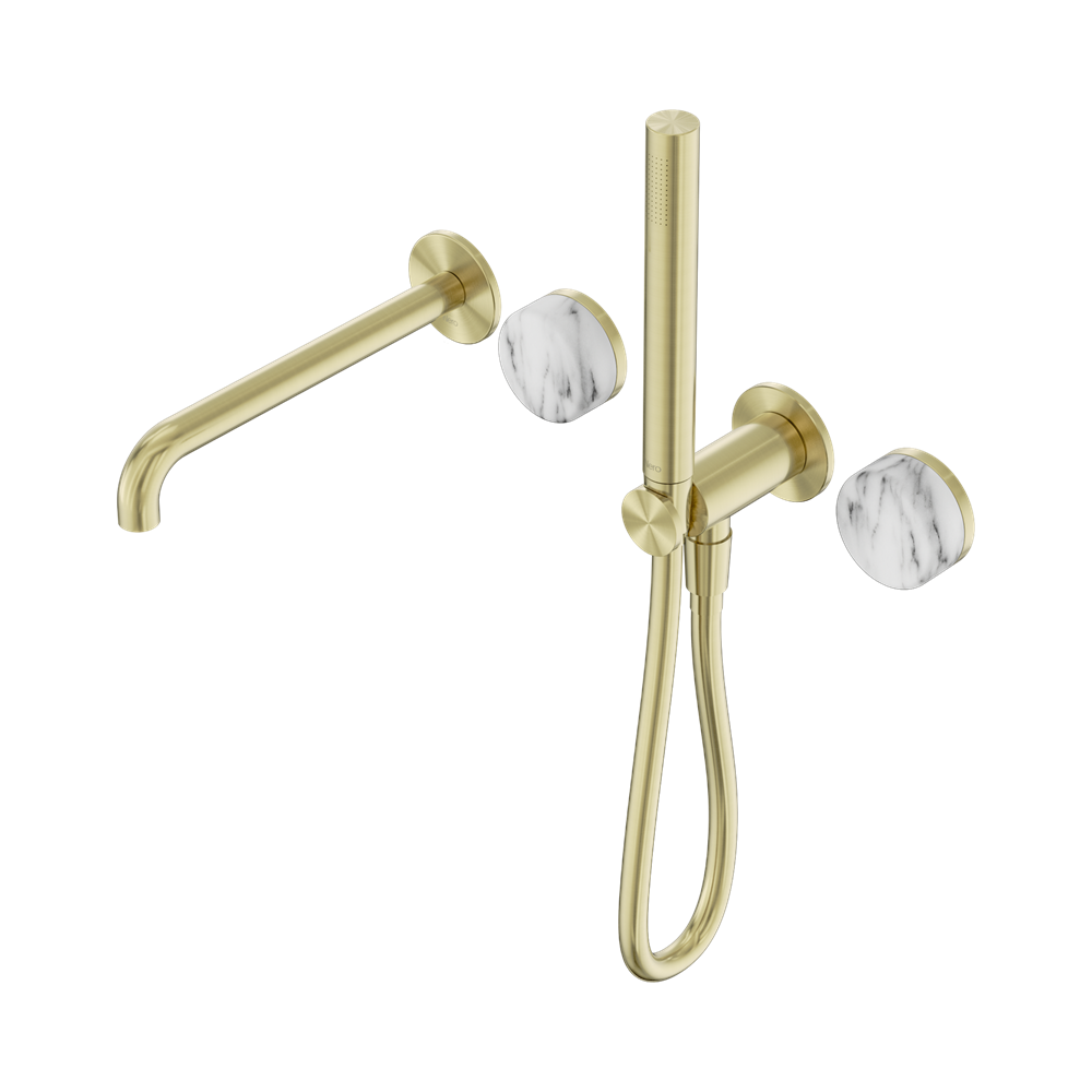 SERENITY PROGRESSIVE SHOWER SYSTEM WITH SPOUT WITH ARABESCATO CORCHIA HANDLE AND SLIM SHOWER BRUSHED GOLD (24E010BG)