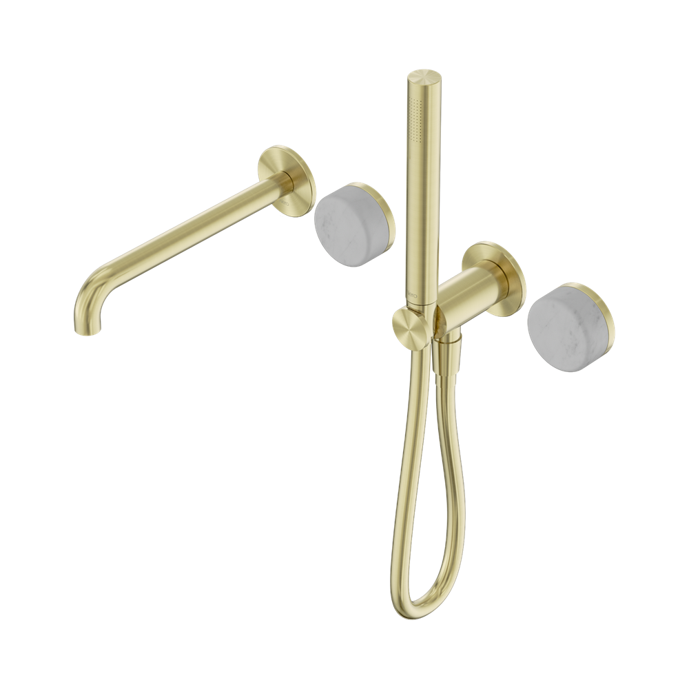 SERENITY PROGRESSIVE SHOWER SYSTEM WITH SPOUT WITH CARRARA HANDLE AND SLIM SHOWER BRUSHED GOLD (24E007BG)