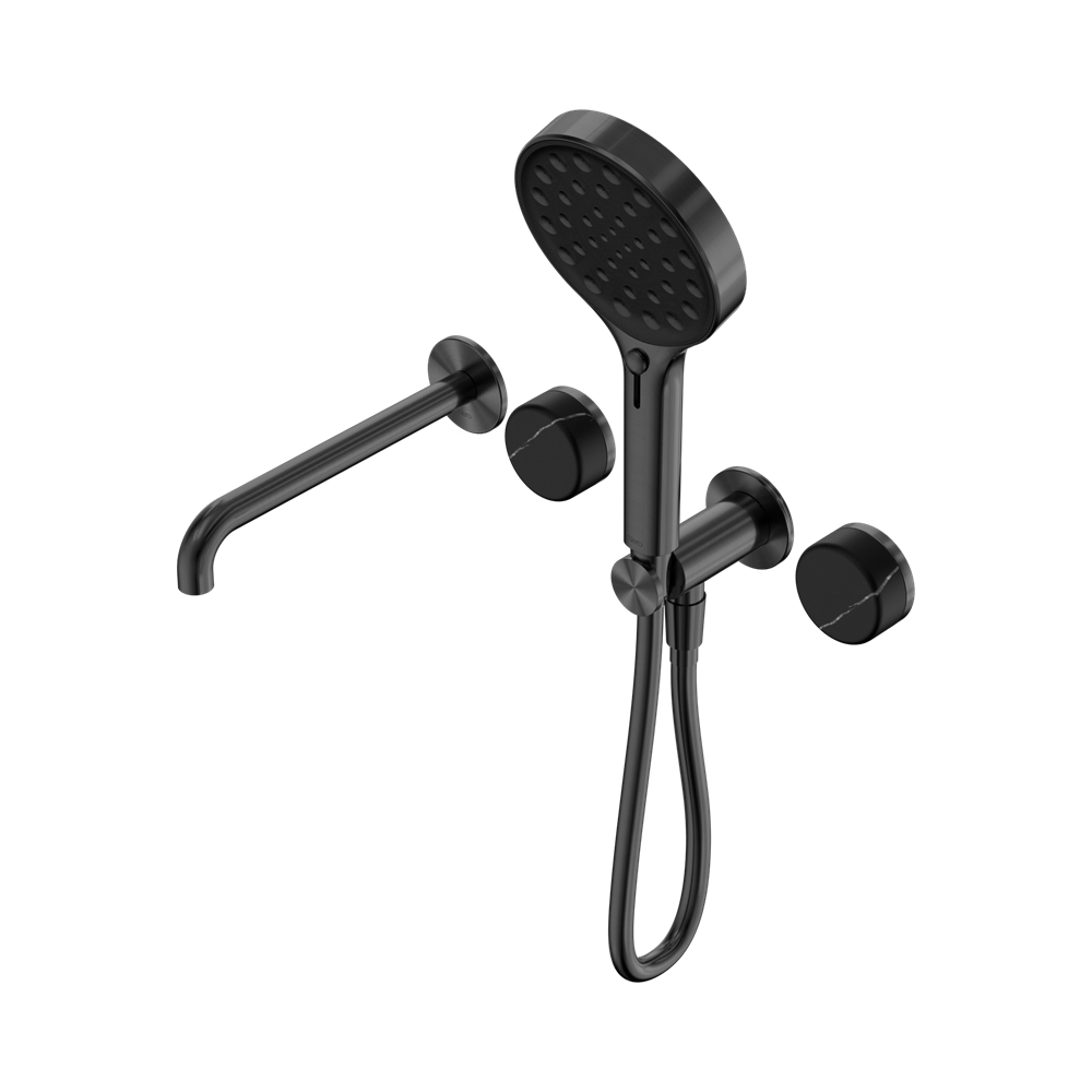 SERENITY PROGRESSIVE SHOWER SYSTEM WITH SPOUT WITH MARQUINA BLACK HANDLE AND SERENITY HAND SHOWER GUN METAL (24E130GM)