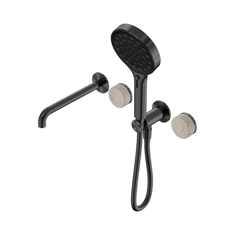 SERENITY PROGRESSIVE SHOWER SYSTEM WITH SPOUT WITH ROME TRAVERTINE HANDLE AND SERENITY HAND SHOWER GUN METAL (24E015GM)