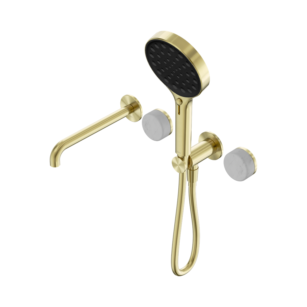 SERENITY PROGRESSIVE SHOWER SYSTEM WITH SPOUT WITH CARRARA HANDLE AND SERENITY HAND SHOWER BRUSHED GOLD (24E013BG)