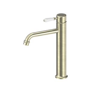 YORK STRAIGHT TALL BASIN MIXER WITH WHITE PORCELAIN LEVER AGED BRASS (NR692101a01AB)