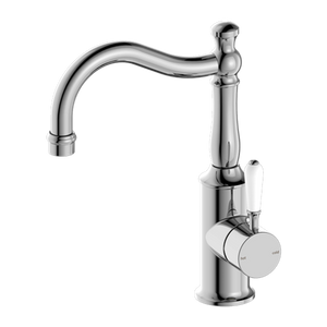 YORK BASIN MIXER HOOK SPOUT WITH WHITE PORCELAIN LEVER CHROME (NR69210201CH)
