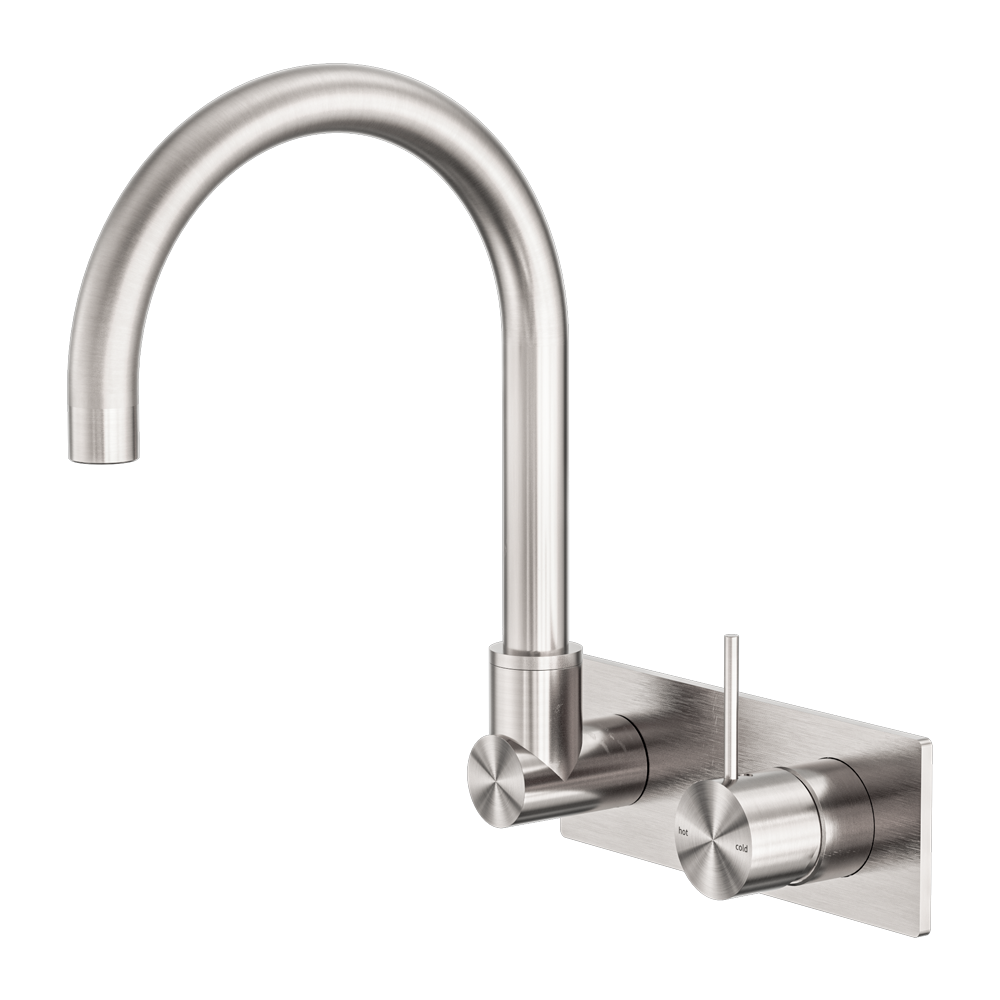 MECCA WALL BASIN/BATH MIXER SWIVEL SPOUT HANDLE UP BRUSHED NICKEL (NR221910PBN)
