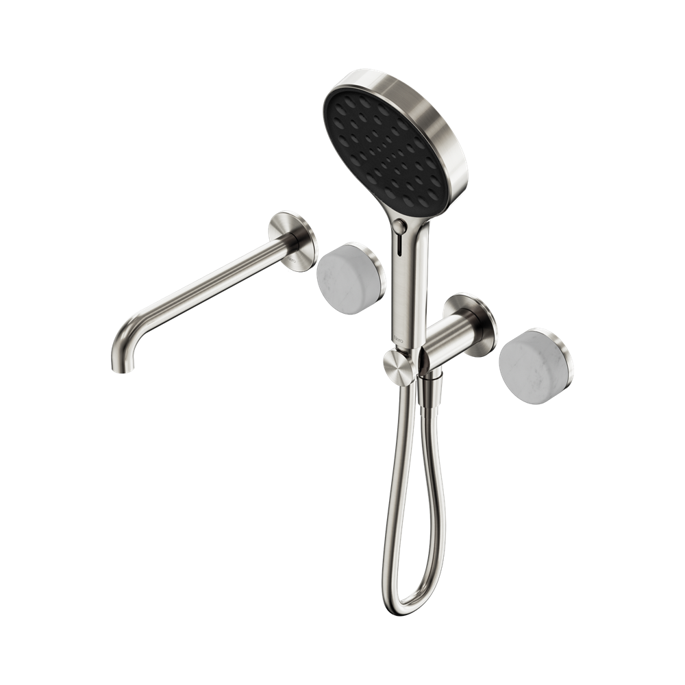 SERENITY PROGRESSIVE SHOWER SYSTEM WITH SPOUT WITH CARRARA HANDLE AND SERENITY HAND SHOWER BRUSHED NICKEL (24E013BN)