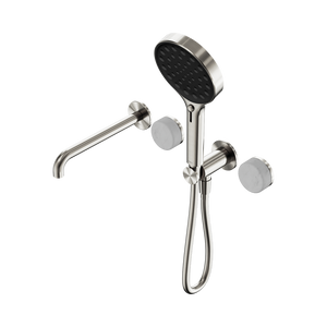 SERENITY PROGRESSIVE SHOWER SYSTEM WITH SPOUT WITH CARRARA HANDLE AND SERENITY HAND SHOWER BRUSHED NICKEL (24E013BN)