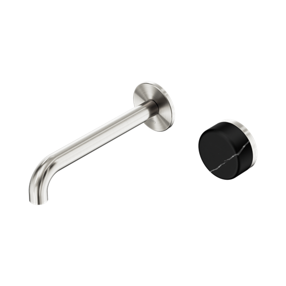 Serenity Progressive Wall Basin Mixer 160/185/220mm Spout With Marquina Black Handle Brushed Nickel