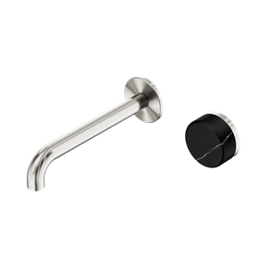 Serenity Progressive Wall Basin Mixer 160/185/220mm Spout With Marquina Black Handle Brushed Nickel