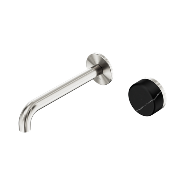 Serenity Progressive Wall Basin Mixer 160/185/220mm Spout With Marquina Black Handle Brushed Nickel