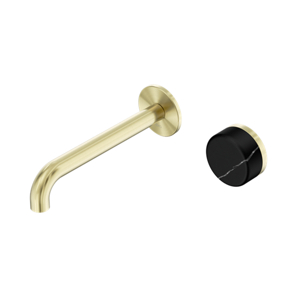 Serenity Progressive Wall Basin Mixer 160/185/220mm Spout With Marquina Black Handle Brushed Gold