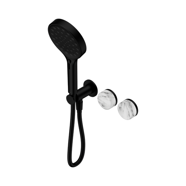 SERENITY PROGRESSIVE SHOWER SYSTEM WITH ARABESCATO CORCHIA HANDLE AND SERENITY HAND SHOWER MATTE BLACK (24E028MB)