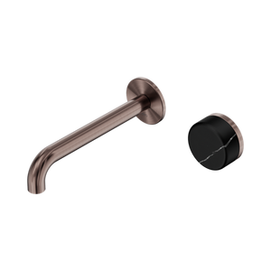 Serenity Progressive Wall Basin Mixer 160/185/220mm Spout With Marquina Black Handle Brushed Bronze
