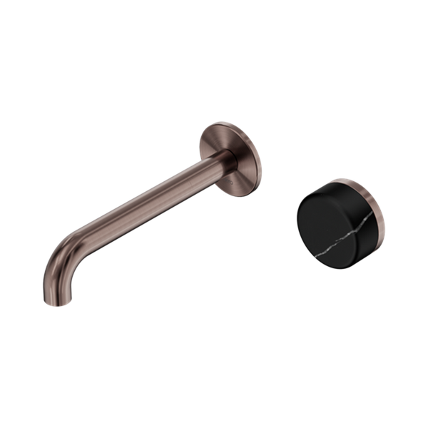 Serenity Progressive Wall Basin Mixer 160/185/220mm Spout With Marquina Black Handle Brushed Bronze
