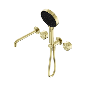 SERENITY PROGRESSIVE SHOWER SYSTEM WITH SPOUT WITH METAL HANDLE AND SERENITY HAND SHOWER BRUSHED GOLD (24E018BG)
