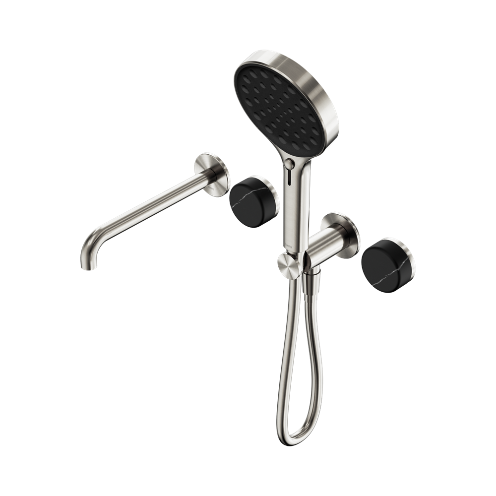 SERENITY PROGRESSIVE SHOWER SYSTEM WITH SPOUT WITH MARQUINA BLACK HANDLE AND SERENITY HAND SHOWER BRUSHED NICKEL (24E130BN)