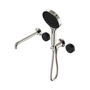 SERENITY PROGRESSIVE SHOWER SYSTEM WITH SPOUT WITH MARQUINA BLACK HANDLE AND SERENITY HAND SHOWER BRUSHED NICKEL (24E130BN)
