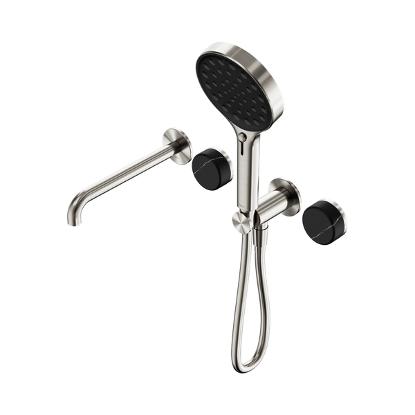 SERENITY PROGRESSIVE SHOWER SYSTEM WITH SPOUT WITH MARQUINA BLACK HANDLE AND SERENITY HAND SHOWER BRUSHED NICKEL (24E130BN)