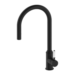 YORK PULL OUT SINK MIXER WITH VEGIE SPRAY FUNCTION WITH WHITE PORCELAIN LEVER MATTE BLACK (NR69210801MB)