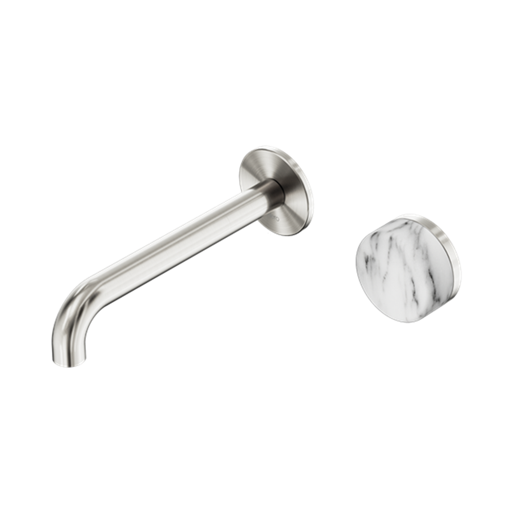 Serenity Progressive Wall Basin Mixer 160/185/220mm Spout With Arabescato Corchia Handle Brushed Nickel