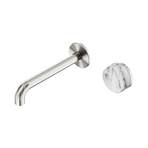 Serenity Progressive Wall Basin Mixer 160/185/220mm Spout With Arabescato Corchia Handle Brushed Nickel