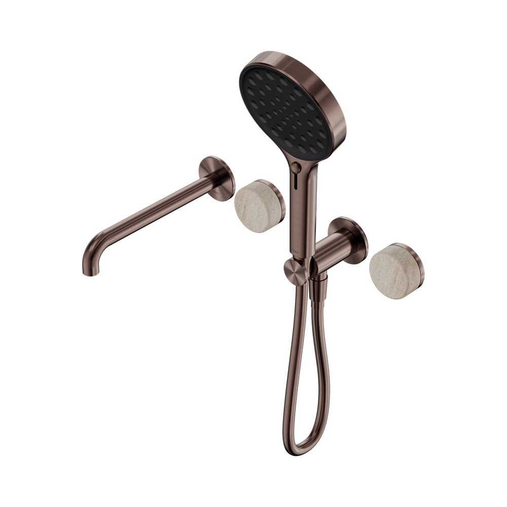 SERENITY PROGRESSIVE SHOWER SYSTEM WITH SPOUT WITH ROME TRAVERTINE HANDLE AND SERENITY HAND SHOWER BRUSHED BRONZE (24E015BZ)