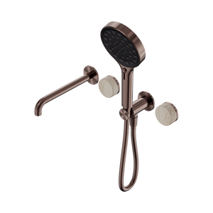 SERENITY PROGRESSIVE SHOWER SYSTEM WITH SPOUT WITH ROME TRAVERTINE HANDLE AND SERENITY HAND SHOWER BRUSHED BRONZE (24E015BZ)