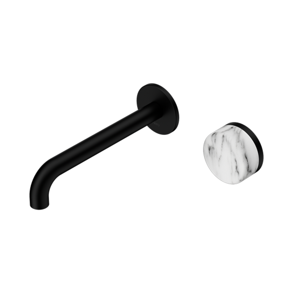 Serenity Progressive Wall Basin Mixer 160/185/220mm Spout With Arabescato Corchia Handle Matte Black