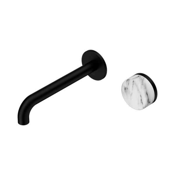 Serenity Progressive Wall Basin Mixer 160/185/220mm Spout With Arabescato Corchia Handle Matte Black