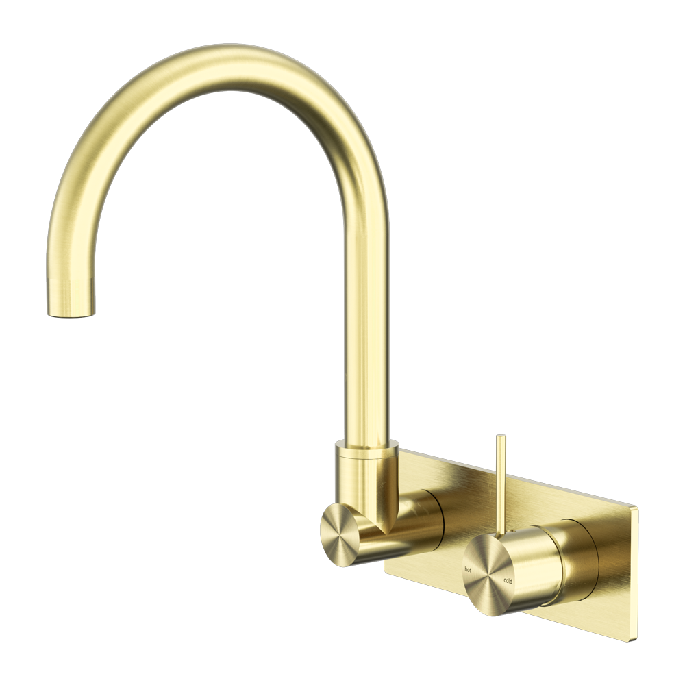 MECCA WALL BASIN/BATH MIXER SWIVEL SPOUT HANDLE UP BRUSHED GOLD (NR221910PBG)