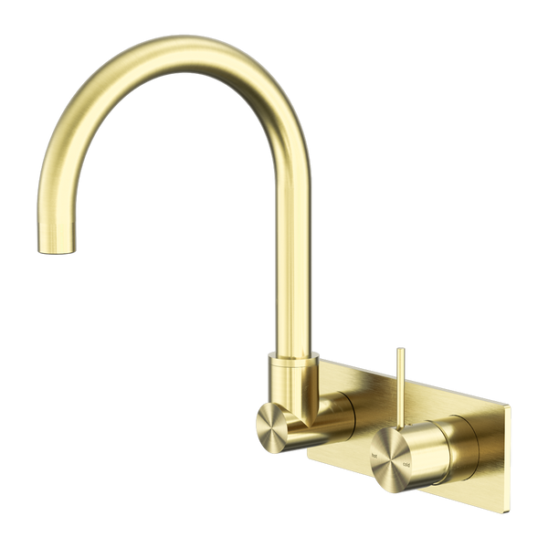 MECCA WALL BASIN/BATH MIXER SWIVEL SPOUT HANDLE UP BRUSHED GOLD (NR221910PBG)