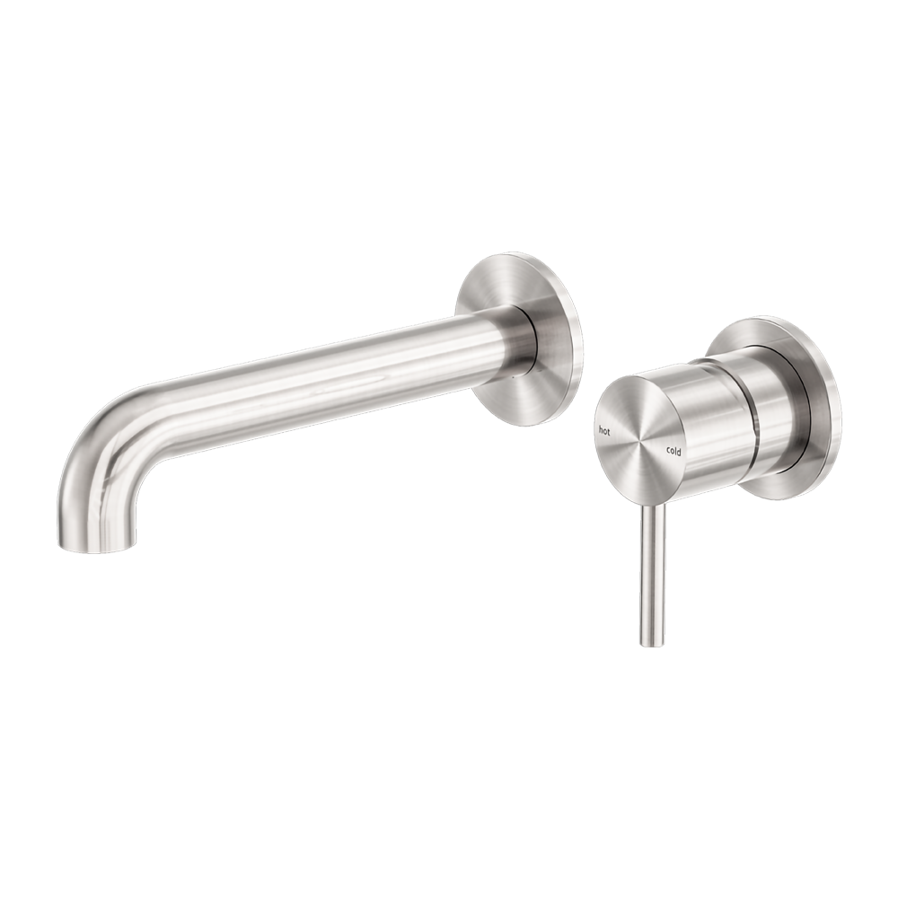 Zen SS316L Wall Basin/Bath Mixer Separate Back Plate 185/230mm Spout Brushed Nickel