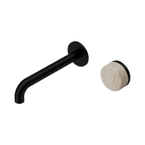 Serenity Progressive Wall Basin Mixer 160/185/220mm Spout With Rome Travertine Handle Matte Black